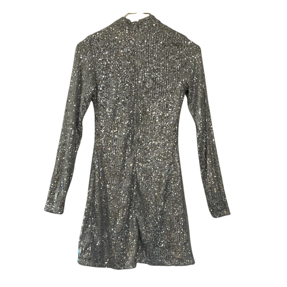 Abercrombie & Fitch Silver Sequin Long Sleeve Mock Neck Mini Dress NWT - Picture 5 of 12